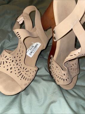 Nude Laser-Cut Slingback Block Heels